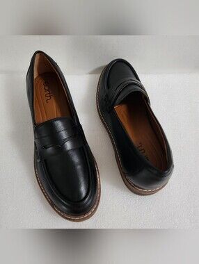 EARTH JAVAS LEATHER SLIP-ON PENNY LOAFER WOMEN'S COLOR BLACK SIZE US 8M